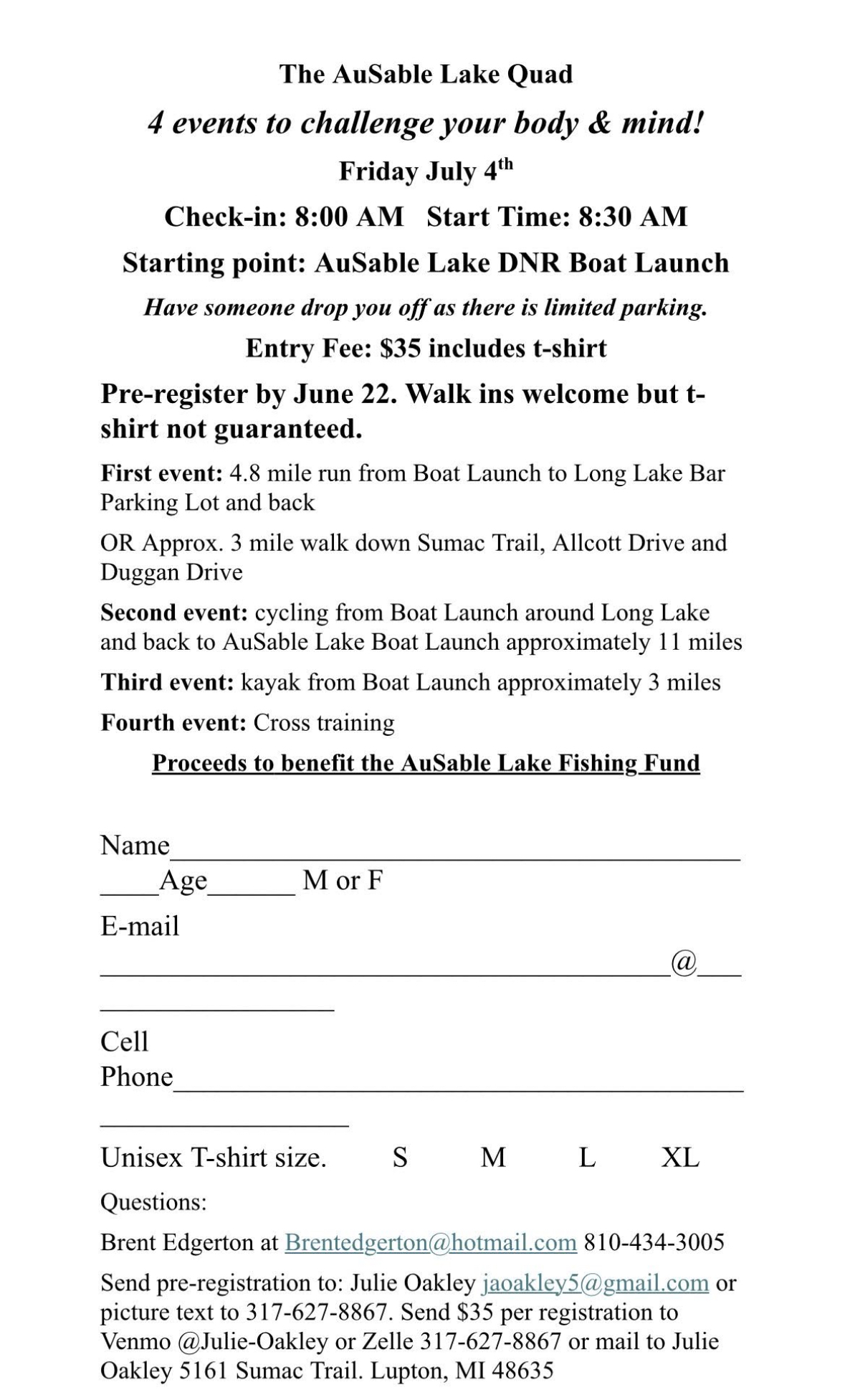 AuSable Lake Quad Registration form